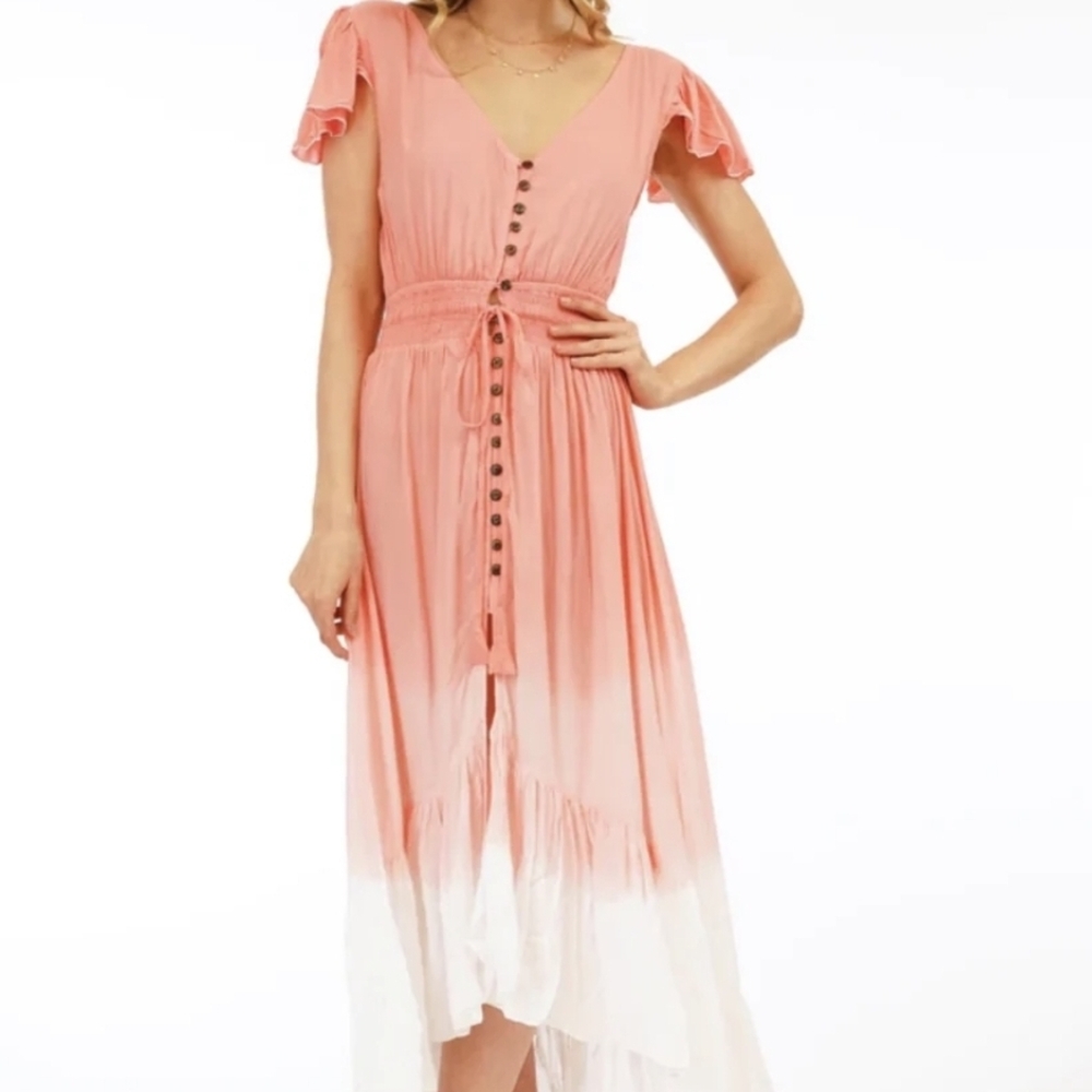 47 Tiare Hawaii XS Peach and White Backless Dress